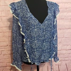 Love Sam blue and white dream floral blouse